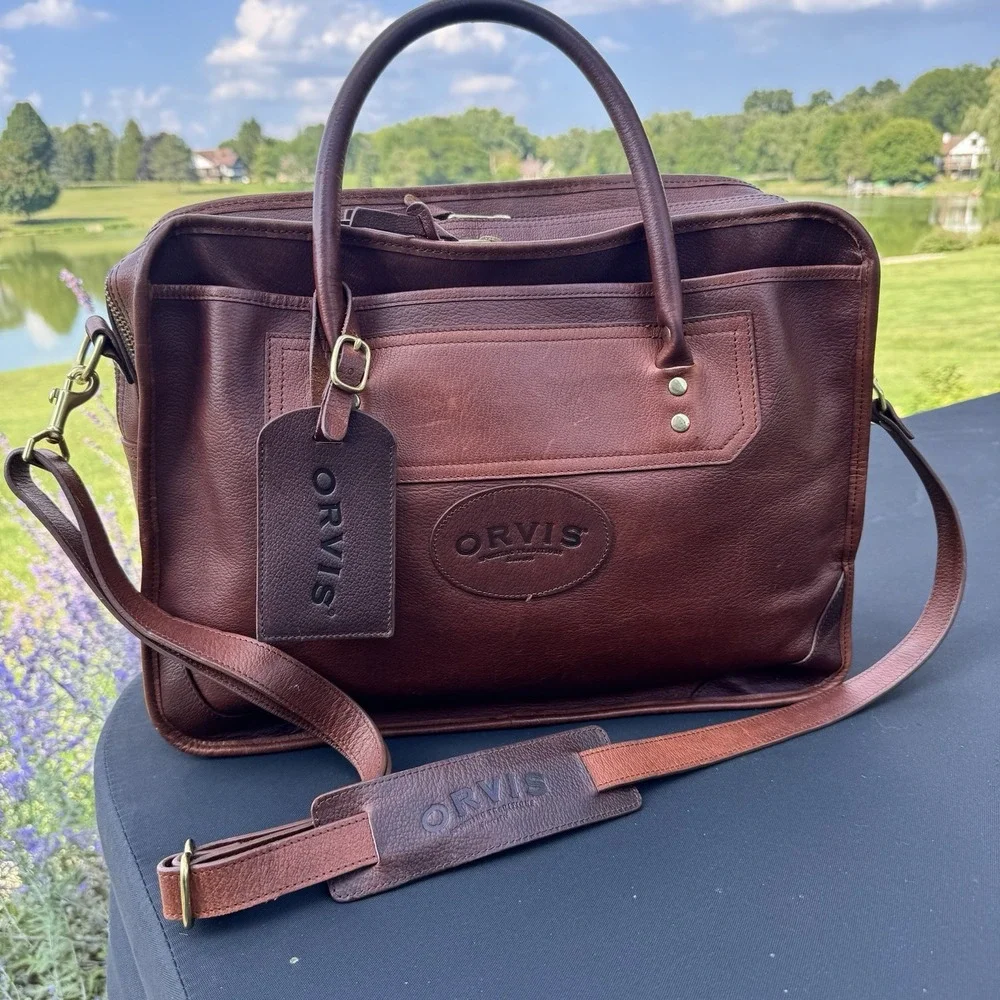Vtg 2006 Orvis Leather Briefcase with Tag Brown Messenger Bag Computer Traveler